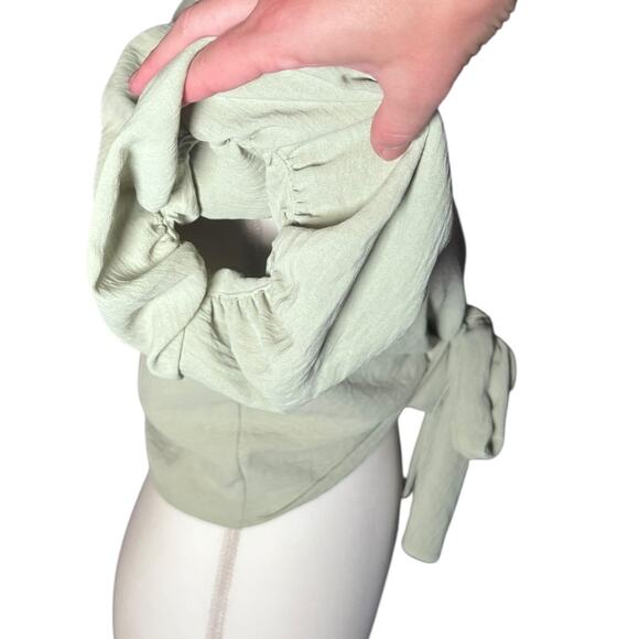 Altar'd State Sage Green Cropped Wrap Blouse with Bubble Sleeves - Size Small - Picture 3 of 6